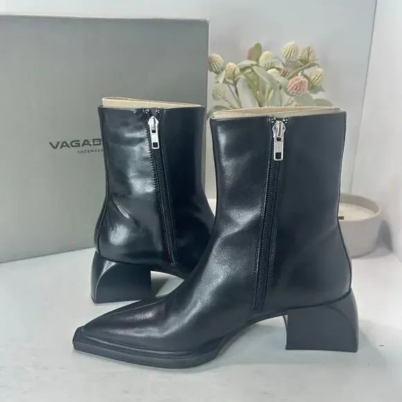 Vagabond Vivian Leather Chunky Block Heel Pointed Toe Boot Black Women 6/EU36NWB - Picture 6 of 9